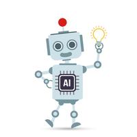 AI Inteligencia artificial Tecnología robot de dibujos animados con lámpara bombilla vector