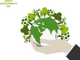 Salvar el concepto del mundo planeta tierra. Concepto del día mundial del medio ambiente. ecología ecológica concepto. Verde hoja verde y árbol en globo terráqueo .. vector