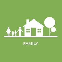Piso estilo minimalista con familia y fondo de casa. Piensa verde y ecológico. Día Mundial del Medio Ambiente. vector