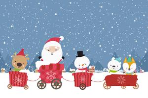 Dibujos animados de Navidad feliz lindo muñeco de nieve de Santa en el carro 001 vector