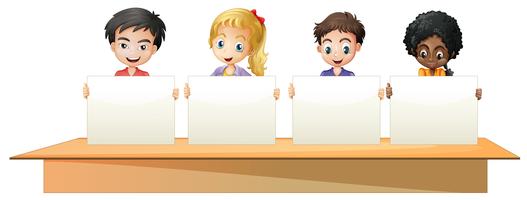 Boys and girls holding white papers vector