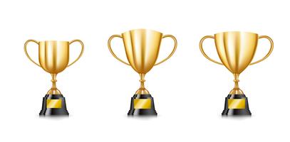 Set of Golden trophy cups collection isolated on white background