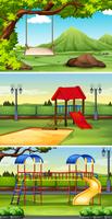 Tres escenas de parque y parque infantil. vector