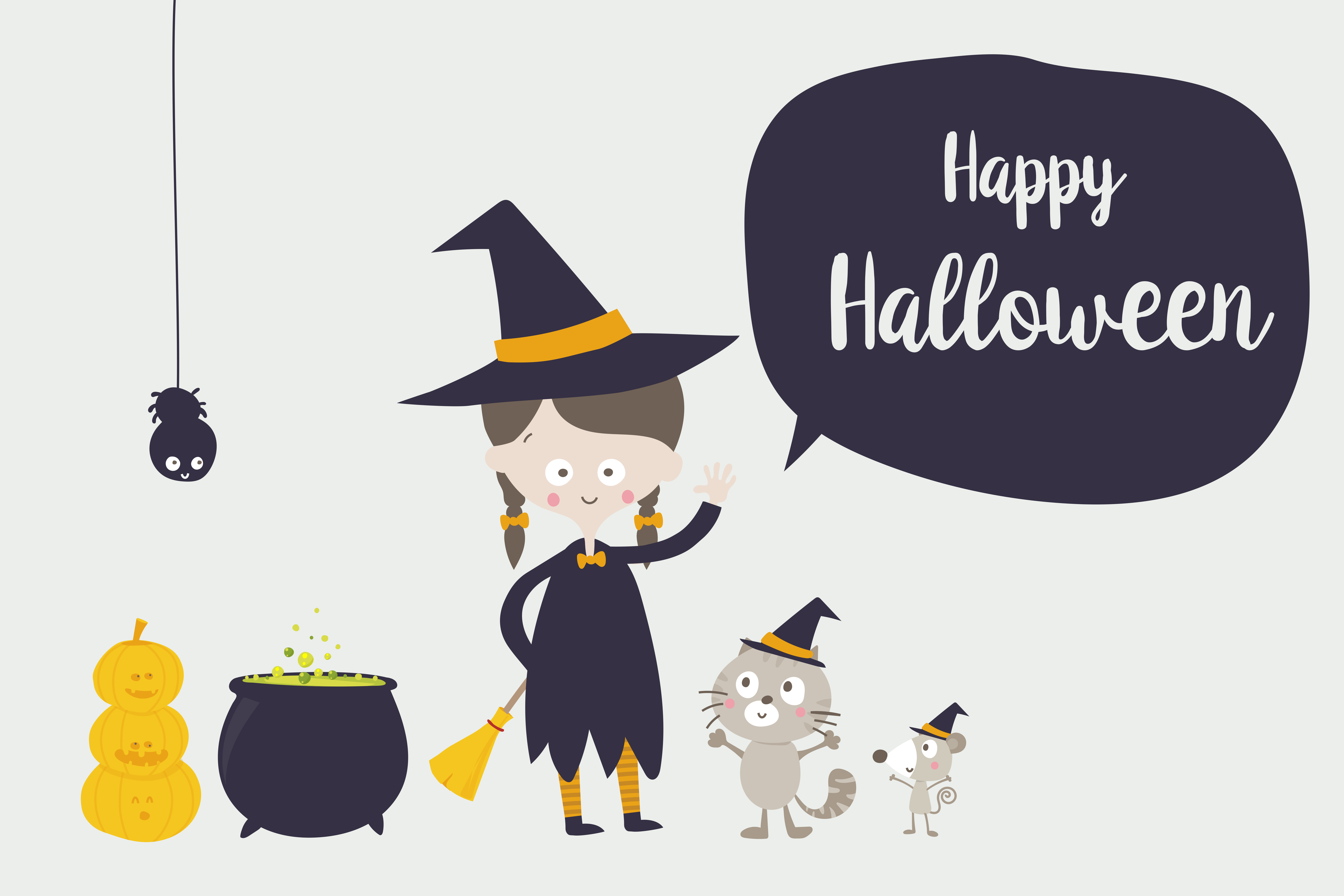 Cute Witch Cat Spider And Rat Cartoon Character 001 Download