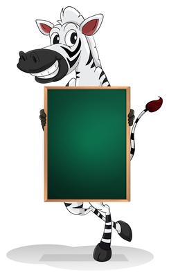 A zebra holding an empty board 