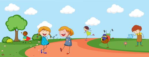 Doodle kids in nature vector