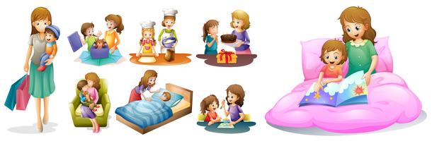 Mother and kids in different actions vector