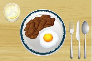 A meat and an omelet in a dish vector