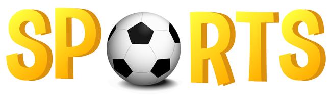 Diseño de fuente con palabra deportes con balón de fútbol. vector