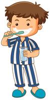 Boy in pajamas brushing teeth vector