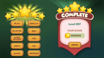 Level complete menu pop up with stars score and buttons vector