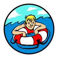 Man clinging to life preserver cartoon vector illustration