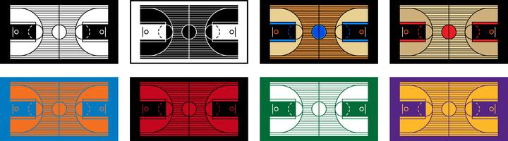 Ilustración vectorial de una cancha de baloncesto de madera dura vector