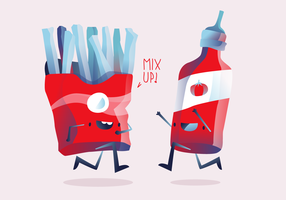Fried Fries And Tomato Ketchup Character Vector Illustration