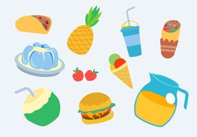 Summer Food Collection Vector Flat Illustration