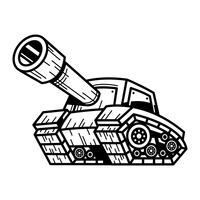 Máquina de tanque de ejército de dibujos animados con ilustración de vector de Big Cannon Ready to Fire