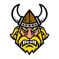 Vector illustration of a cartoon viking with a horned helmet and beard