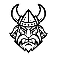 Vector illustration of a cartoon viking with a horned helmet and beard