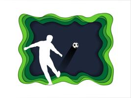 Paper art carve of soccer background with football player. vector