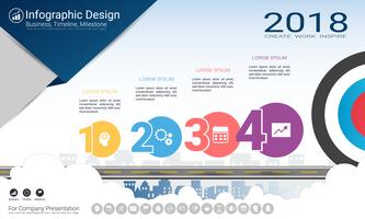 Business infographics report, Milestone timeline or Road map with Process flowchart 4 options. vector