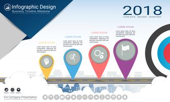 Business infographics report, Milestone timeline or Road map with Process flowchart 4 options. vector