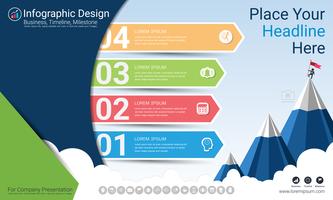 Business infographics report, Milestone timeline or Road map with Process flowchart 4 options. vector