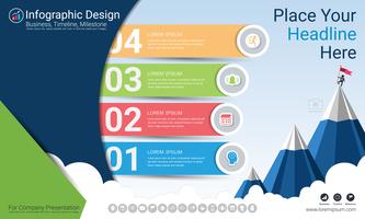 Business infographics report, Milestone timeline or Road map with Process flowchart 4 options. vector