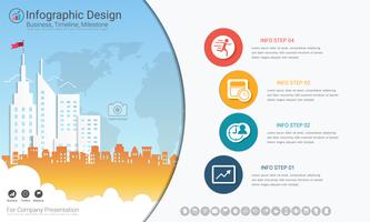 Business infographics template, Milestone timeline or Road map with Process flowchart 4 options. vector