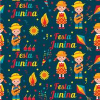 Modelo inconsútil del festival del pueblo de festa Junina en América latina. Iconos establecidos en color brillante. Decoración de estilo plano. vector