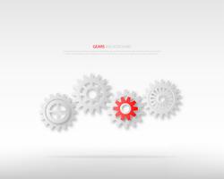 Power of leadership or teamwork concepts. Gray gears wheels and one red gear on white background. vector