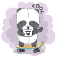 Pequeño panda lindo en una patineta vector