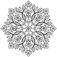 Precioso elemento ornamental redondo para diseño en colores blanco y negro. Ilustración vectorial