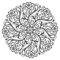 Beautiful round ornamental element for design in black and white colors. Vector illustration.