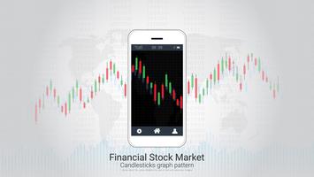 Mobile stock trading concept with candlestick and financial graph charts on screen. vector