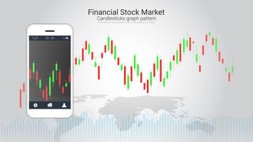 Mobile stock trading concept with candlestick and financial graph charts on screen. vector
