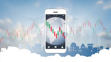 Mobile stock trading concept with candlestick and financial graph charts on screen. vector