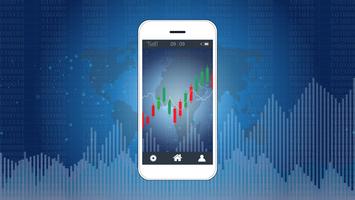 Mobile stock trading concept with candlestick and financial graph charts on screen. vector