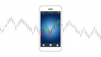 Mobile stock trading concept with candlestick and financial graph charts on screen. vector