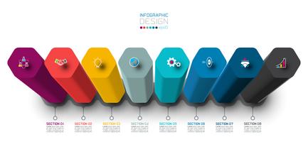 Diseño de la etiqueta de vector infografía con diseño de columnas hexagonales.