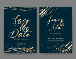 Wedding invitation card, Save the date wedding card, Modern card design with golden geometric and brush stroke, Vector illustration.