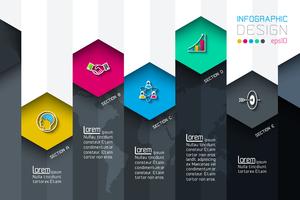 Las etiquetas netas del hexágono del negocio forman infographic con el fondo oscuro. vector