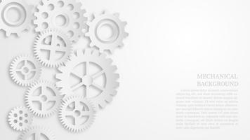 Abstract white mechanical gear background concept. Paper cut style. vector