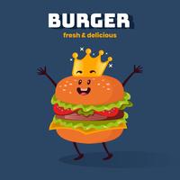 Cute King Cartoon Hamburger Kawaii Characters Illustration vector