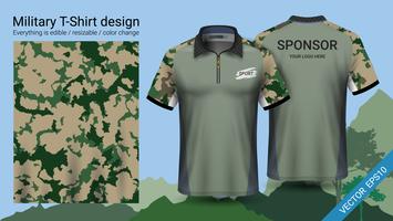 Military polo t-shirt design, with camouflage print clothes. vector