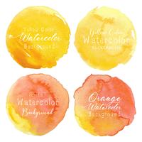 Yellow watercolor circle set on white background. Vector illustration.