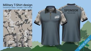 Military polo t-shirt design, with camouflage print clothes.