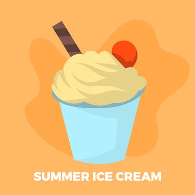 Flat Cute Summer Ice Cream Vector Illustration