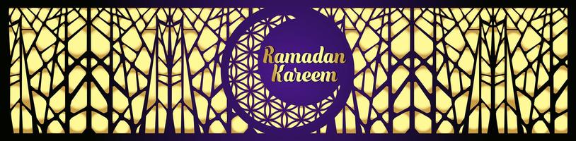 Ramadán Kareem diseño de saludo islámico con linterna y caligrafía. vector
