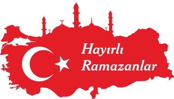 Happy ramadan Turkish Speak: Hayirli ramazanlar. Turkey map Vector Illustration.  