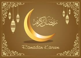 Ramadán Kareem diseño de saludo islámico con linterna y caligrafía. vector